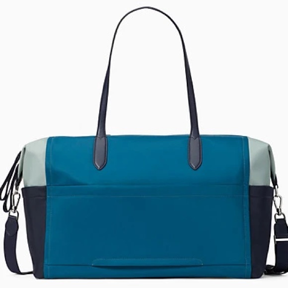 ♠️ kate spade ♠️ Chelsea Tricolor Colorblock Nylon Weekender Duffle Bag, Blue - Picture 8 of 10